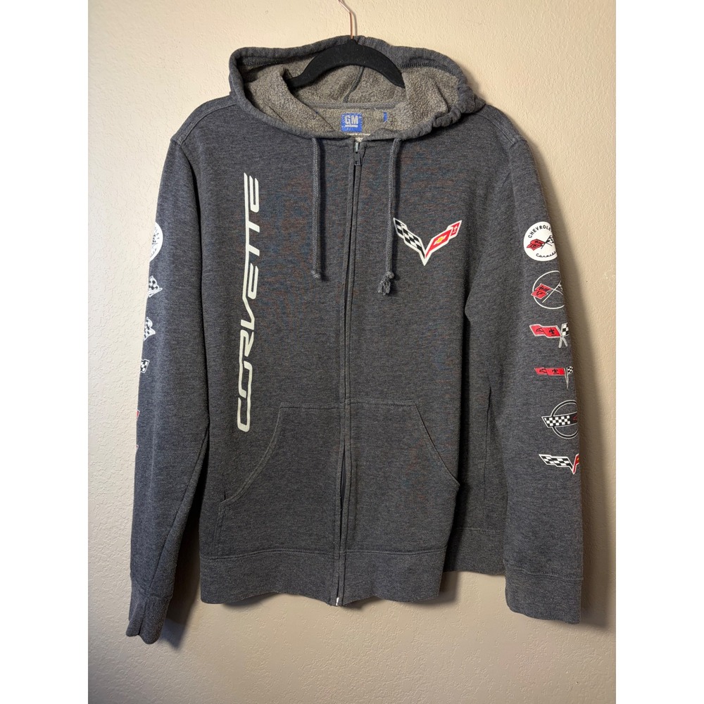 JH Design Corvette Zip Up Hoodie Mens XL Gray GM Licensed Graphic Sweatshirt